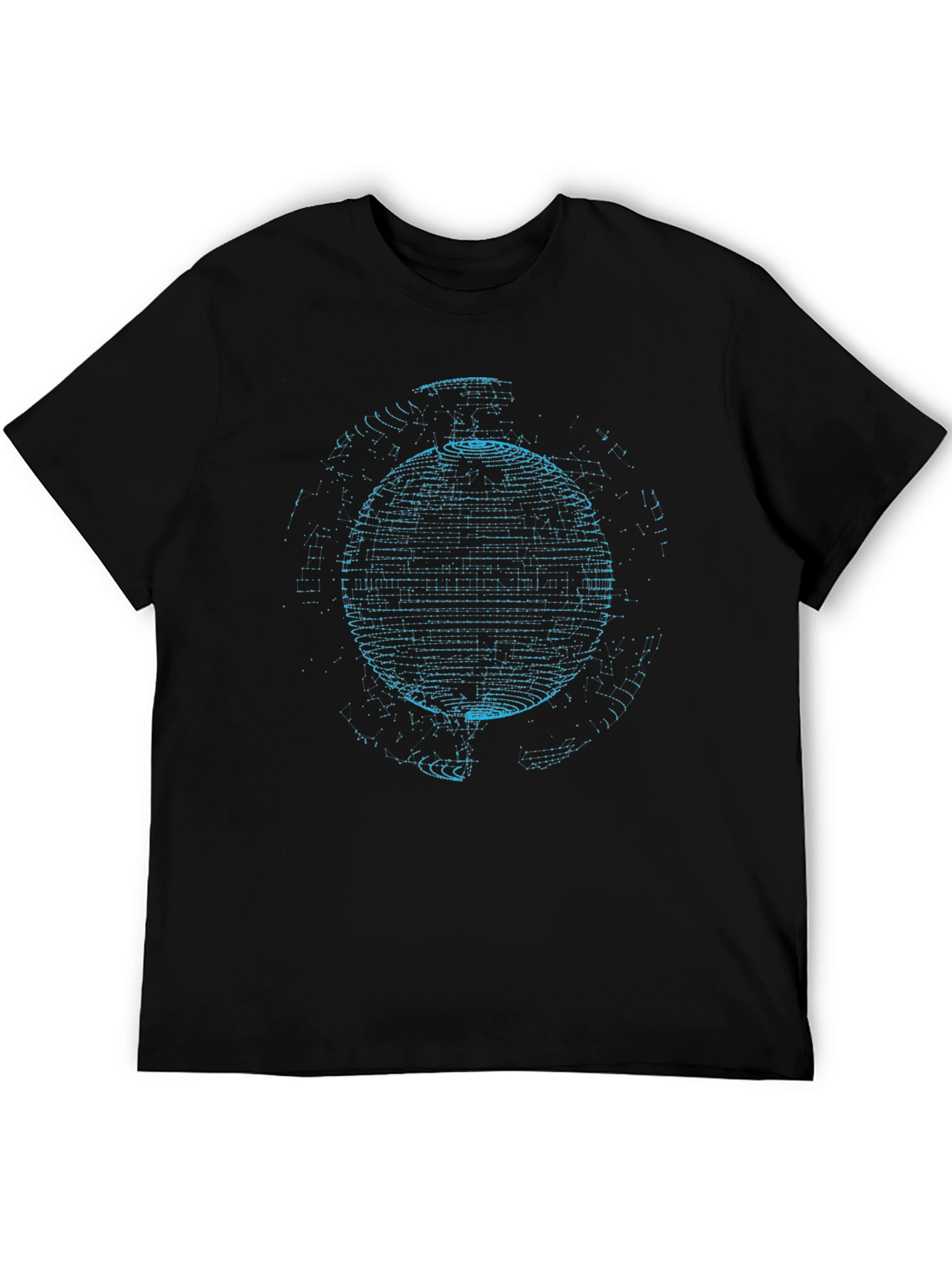 Camiseta Negra Hombre Diseño Esfera Azul