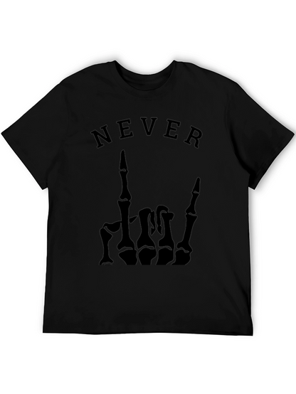 Camiseta Negra con Diseño de Mano Esquelética y NEVER