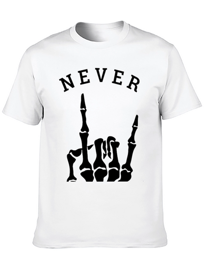 Camiseta Negra con Diseño de Mano Esquelética y NEVER