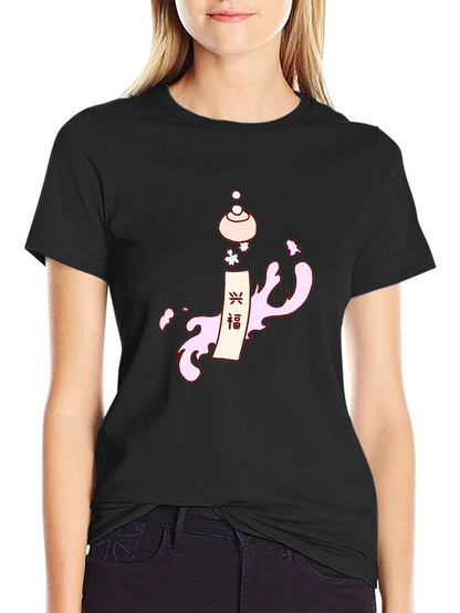 Camiseta Negra Estampado Oriental
