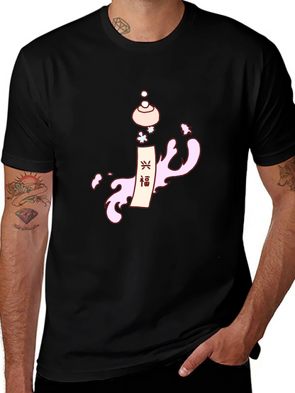 Camiseta Negra Estampado Oriental