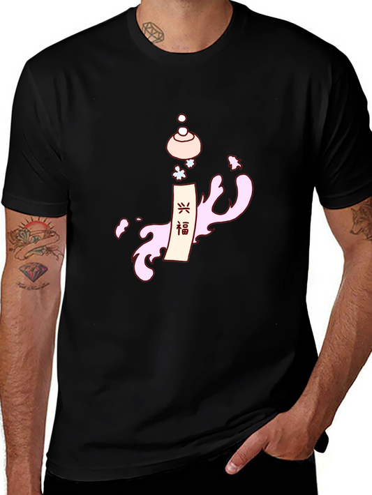 Camiseta Negra Estampado Oriental