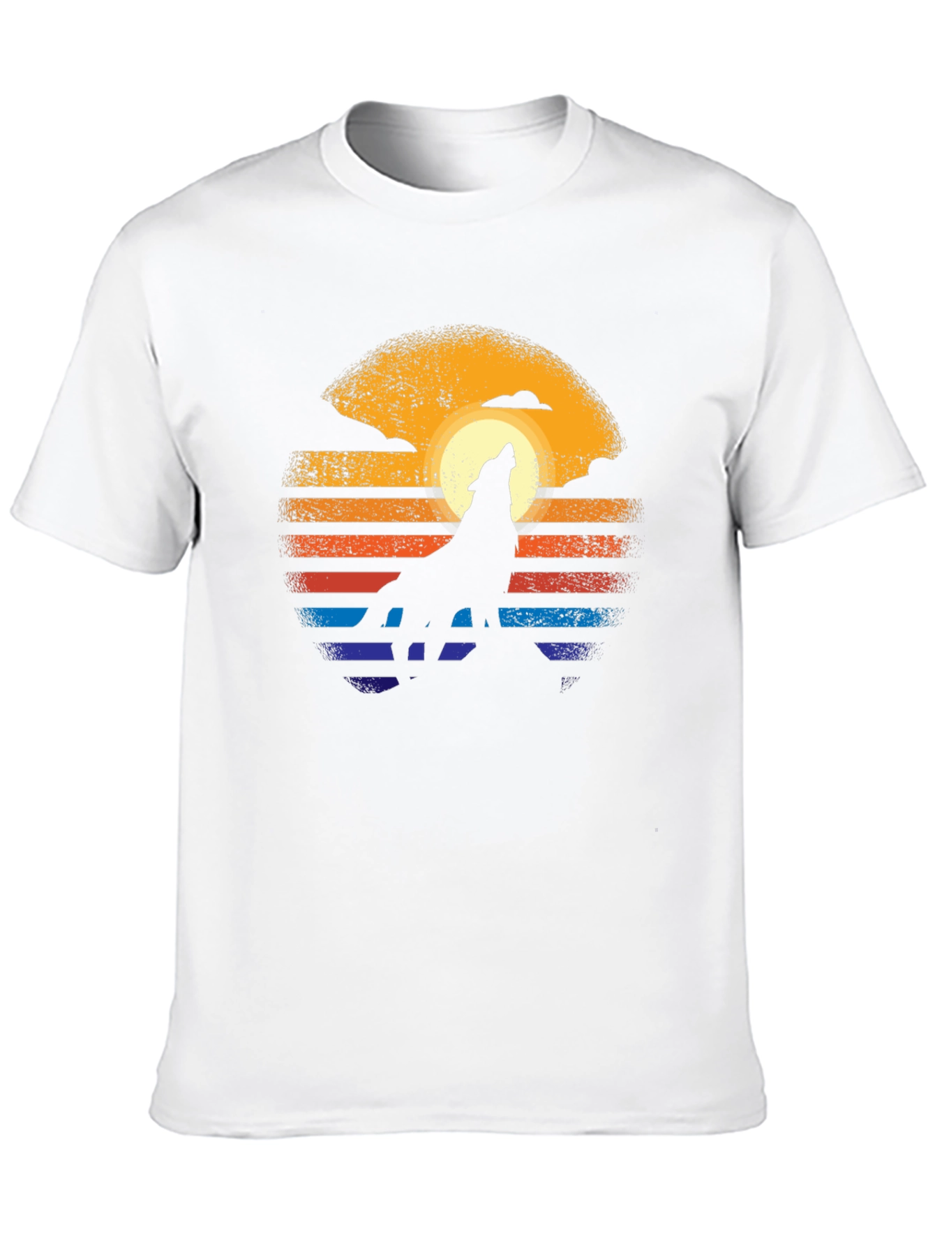 Camiseta Hombre Diseño Lobo Aullando al Sol