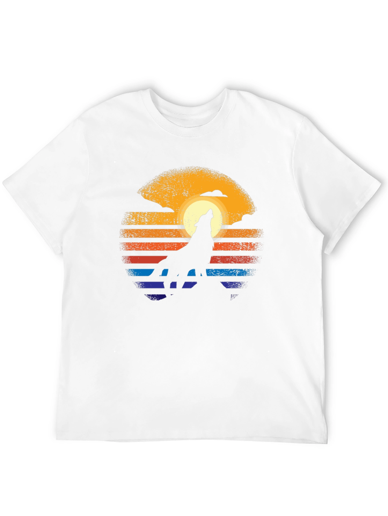 Camiseta Hombre Diseño Lobo Aullando al Sol