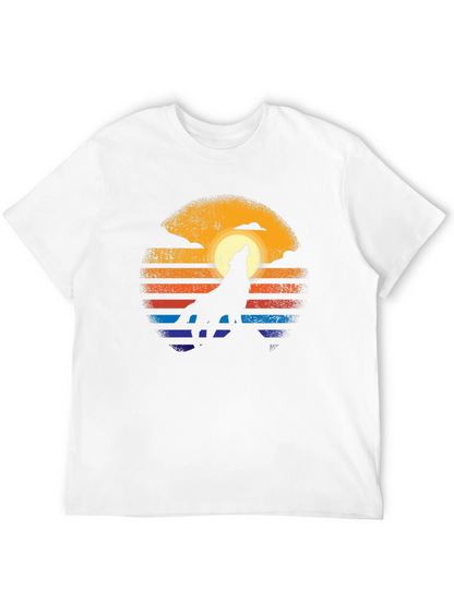 Camiseta Hombre Diseño Lobo Aullando al Sol