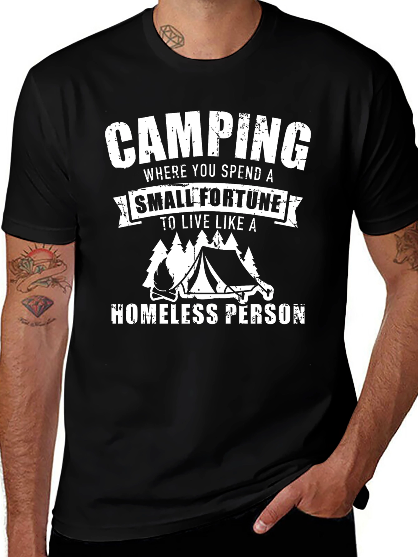 Camiseta Negra Estampada Camping