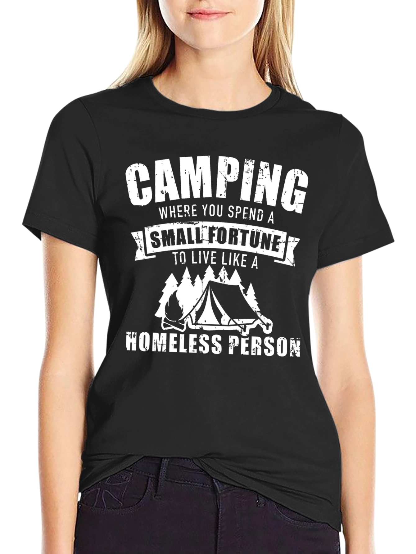 Camiseta Negra Estampada Camping