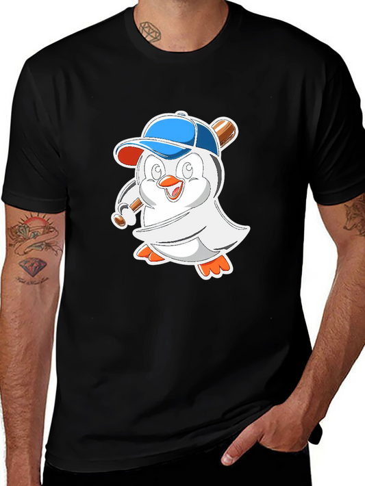 Camiseta Negra con Pingüino Beisbolista