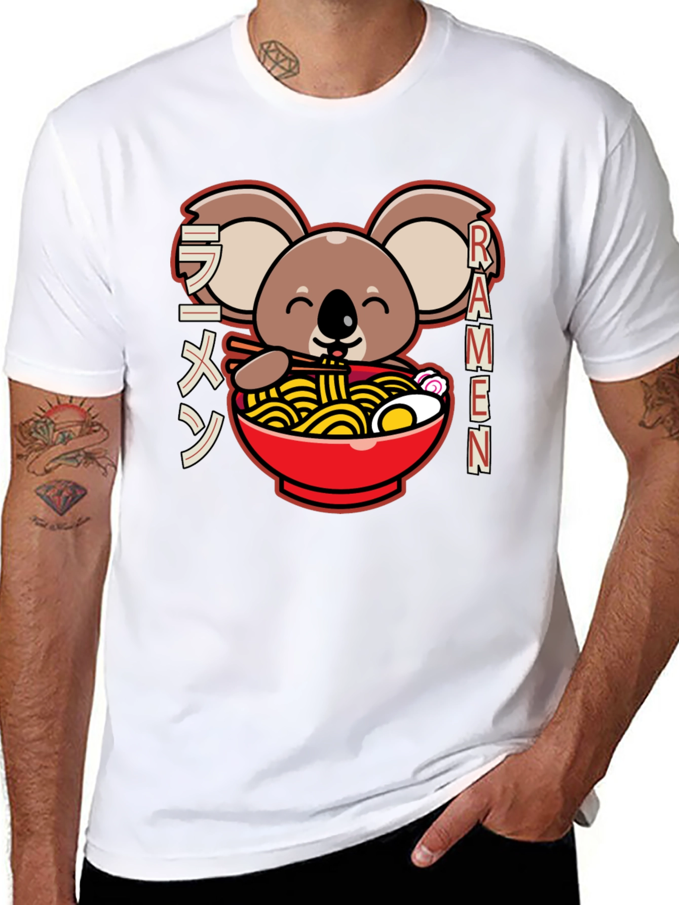 Camiseta Negra Koala Ramen - Estilo Japonés Kawaii