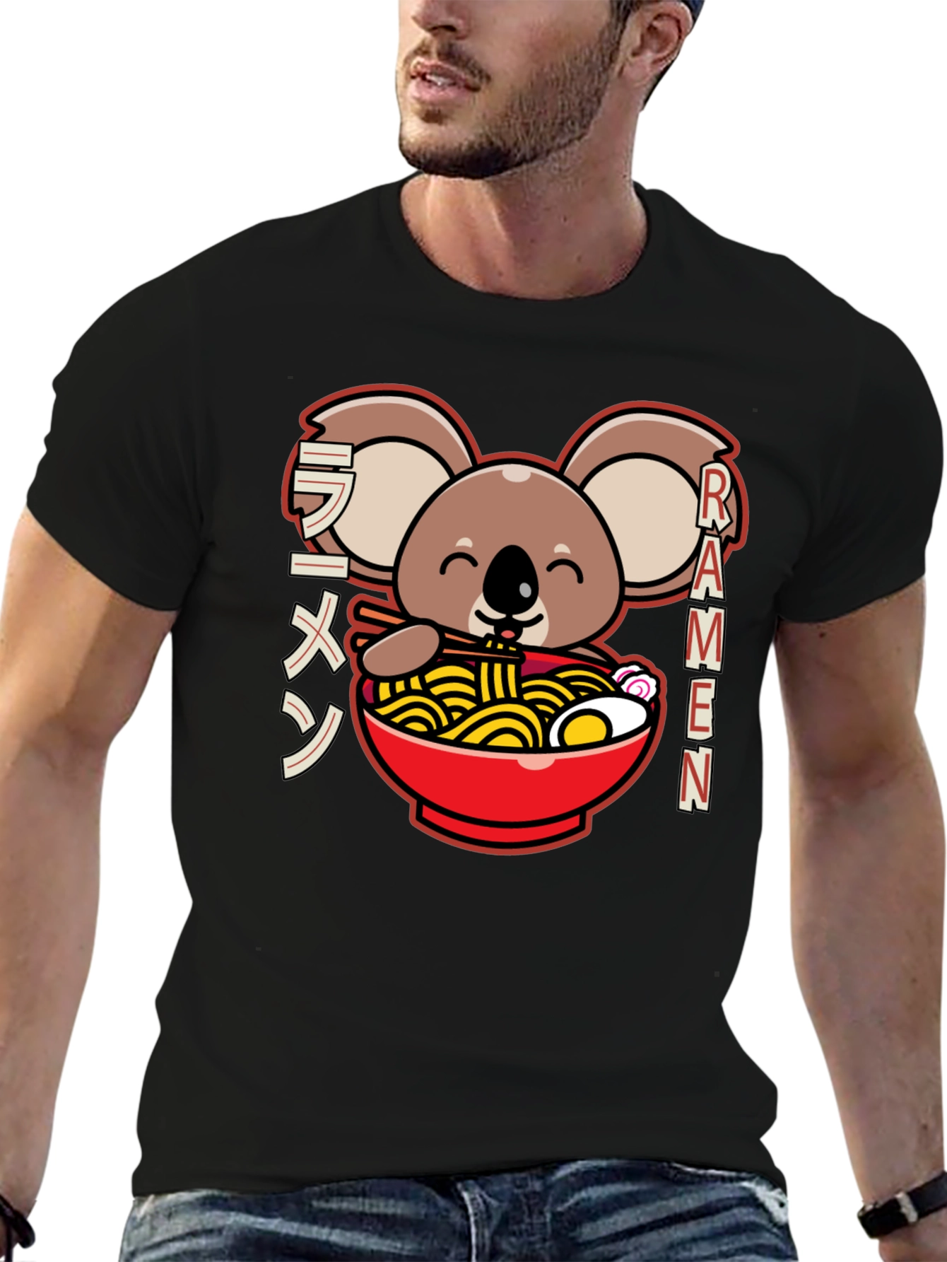 Camiseta Negra Koala Ramen - Estilo Japonés Kawaii