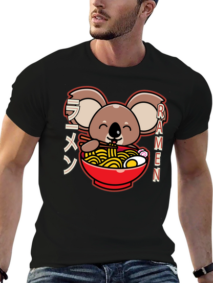 Camiseta Negra Koala Ramen - Estilo Japonés Kawaii