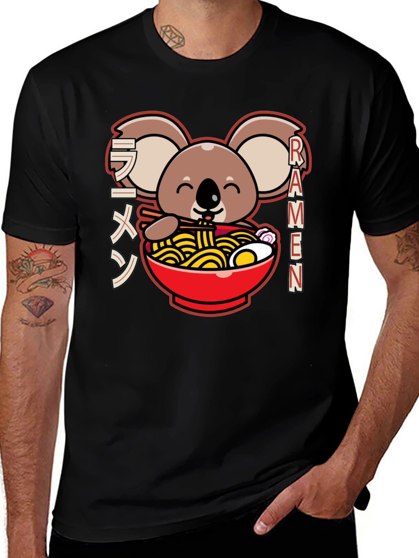 Camiseta Negra Koala Ramen - Estilo Japonés Kawaii