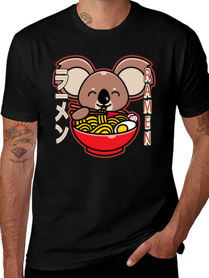 Camiseta Negra Koala Ramen - Estilo Japonés Kawaii