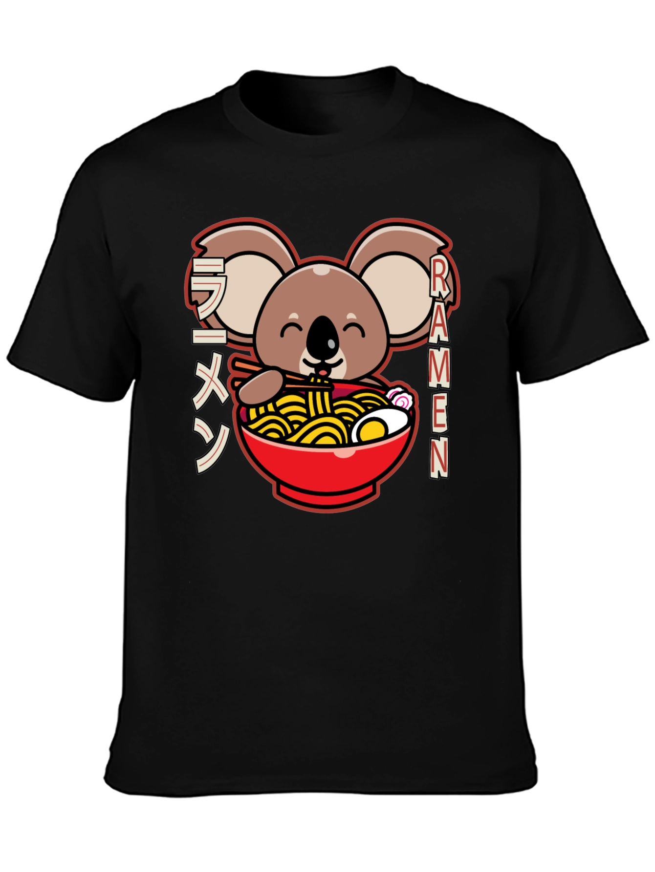 Camiseta Negra Koala Ramen - Estilo Japonés Kawaii