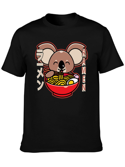 Camiseta Negra Koala Ramen - Estilo Japonés Kawaii