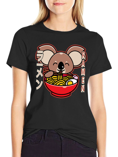 Camiseta Negra Koala Ramen - Estilo Japonés Kawaii
