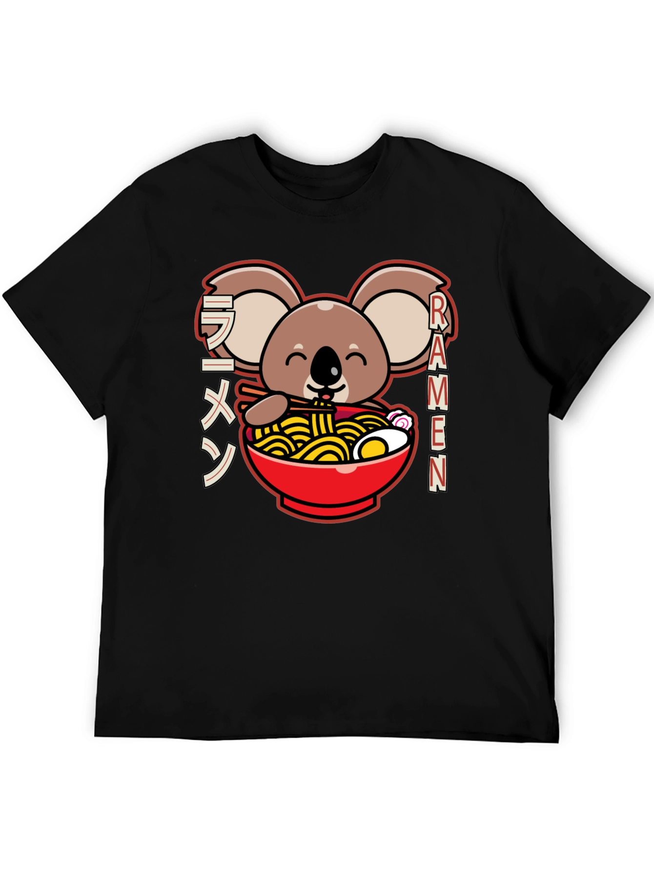 Camiseta Negra Koala Ramen - Estilo Japonés Kawaii
