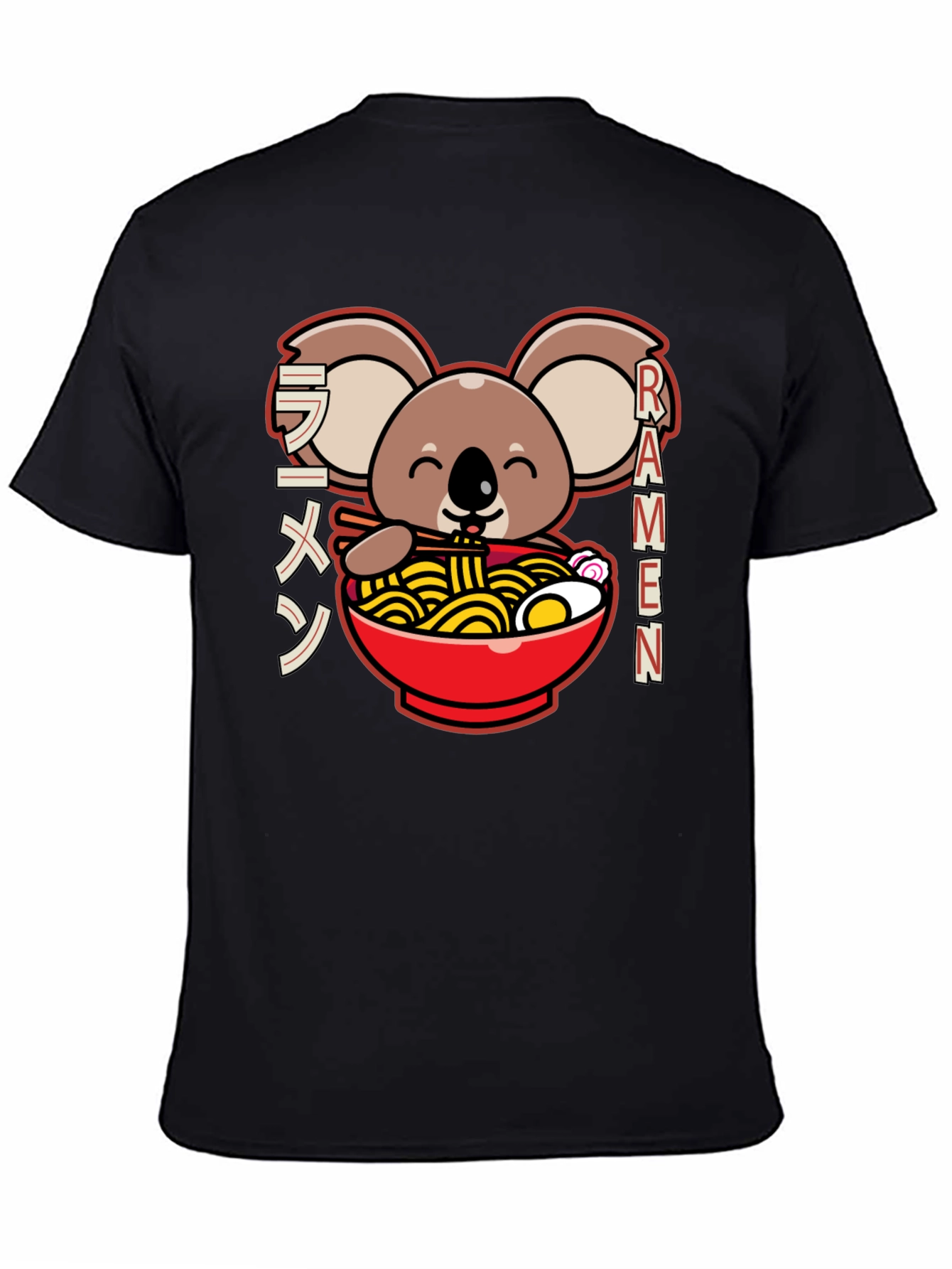 Camiseta Negra Koala Ramen - Estilo Japonés Kawaii