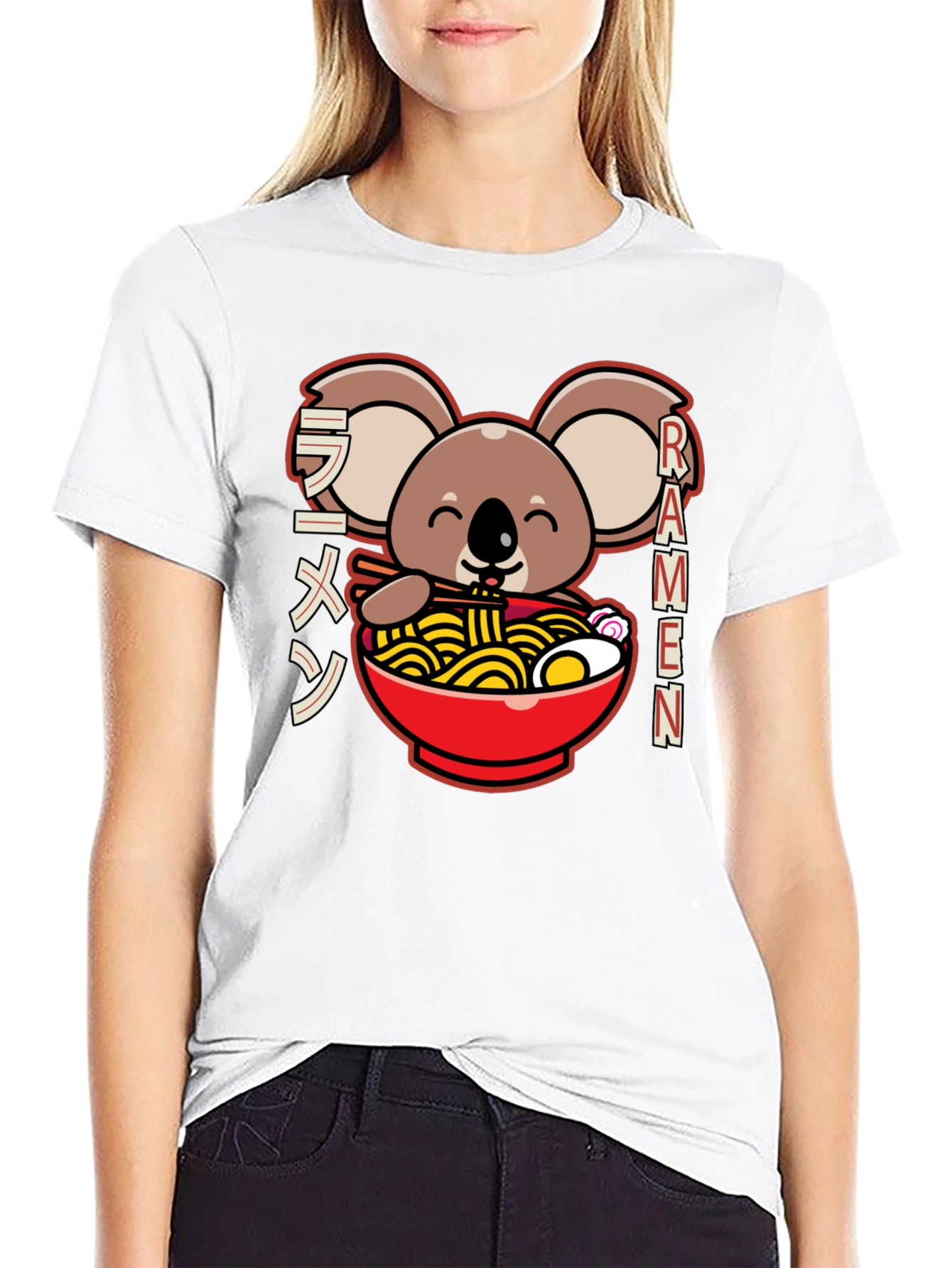 Camiseta Negra Koala Ramen - Estilo Japonés Kawaii