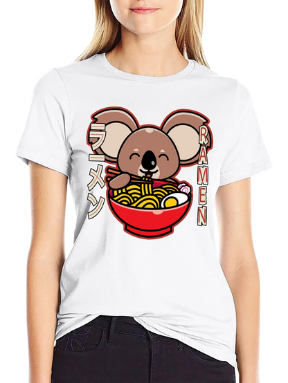 Camiseta Negra Koala Ramen - Estilo Japonés Kawaii