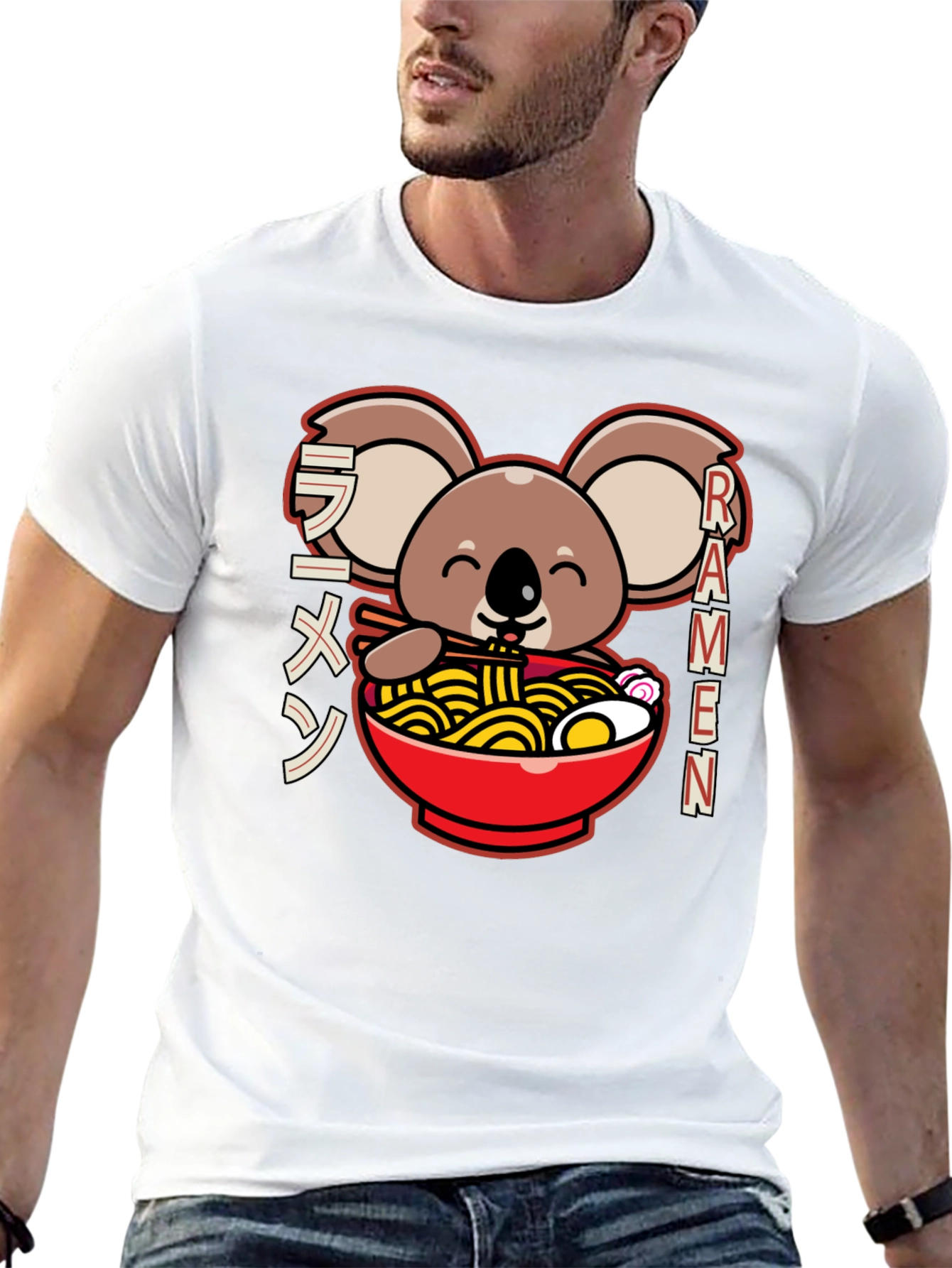 Camiseta Negra Koala Ramen - Estilo Japonés Kawaii