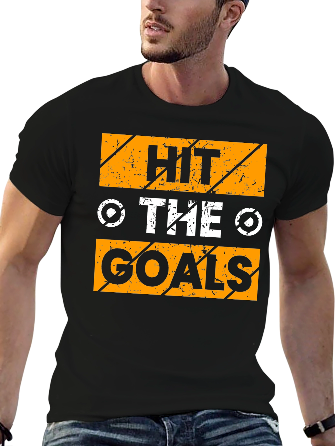 Camiseta Negra con Diseño Motivacional Hit The Goals
