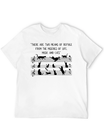 Camiseta Negra Música y Gatos Unisex