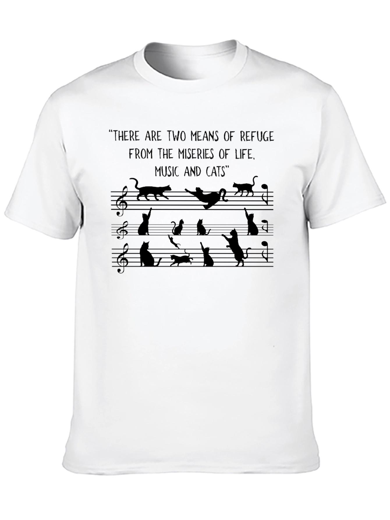 Camiseta Negra Música y Gatos Unisex