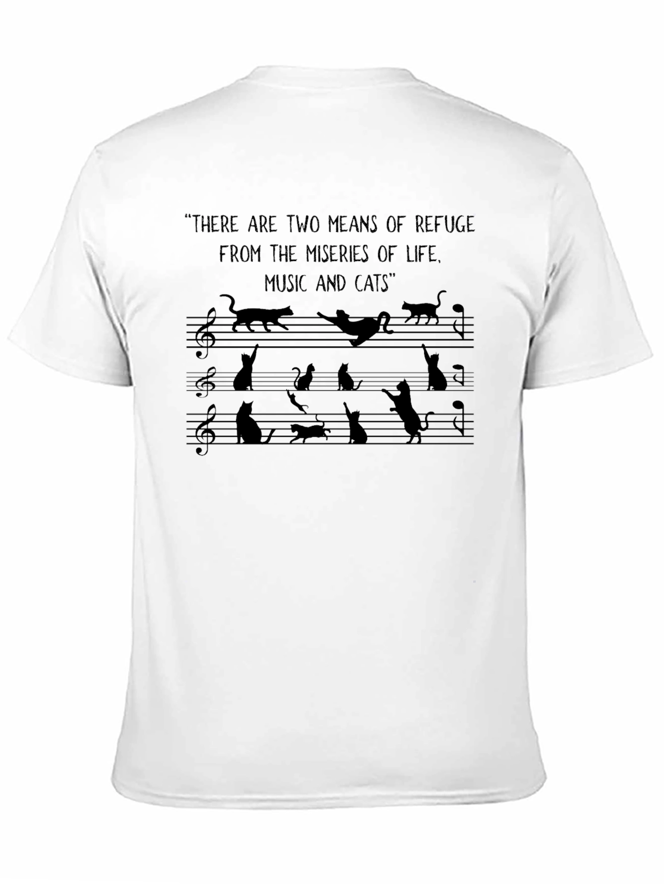 Camiseta Negra Música y Gatos Unisex