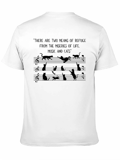 Camiseta Negra Música y Gatos Unisex