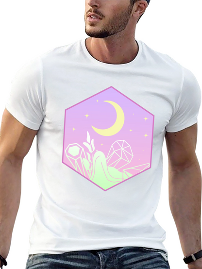 Camiseta Negra con Diseño Místico de Luna y Cristales