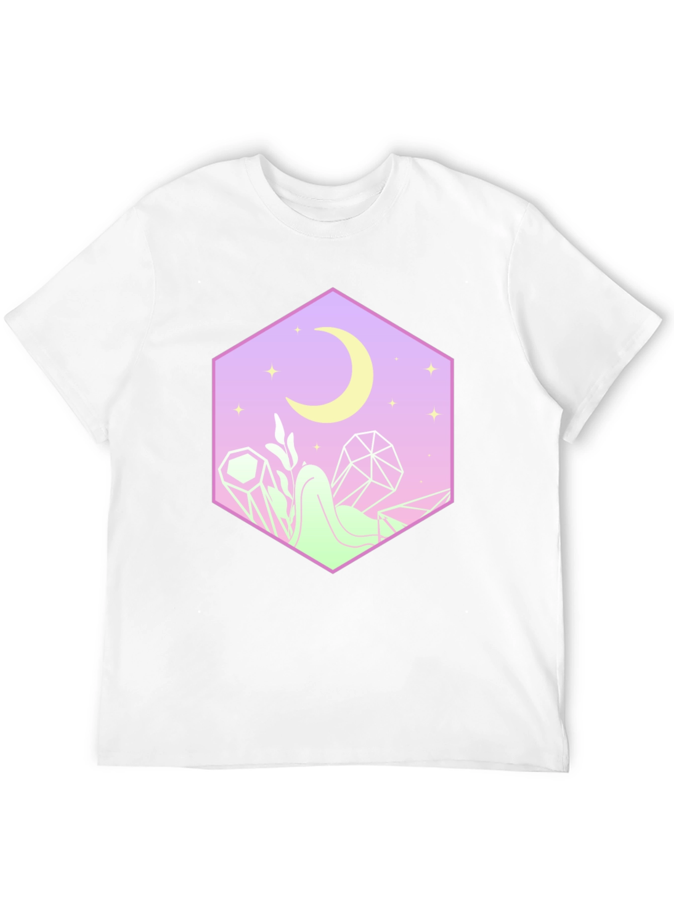 Camiseta Negra con Diseño Místico de Luna y Cristales
