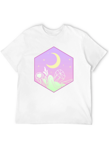 Camiseta Negra con Diseño Místico de Luna y Cristales