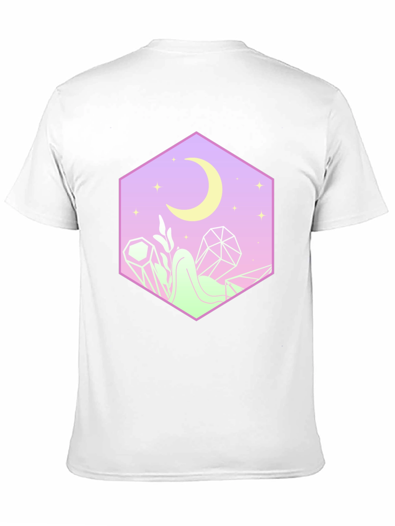 Camiseta Negra con Diseño Místico de Luna y Cristales