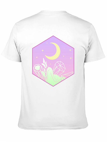 Camiseta Negra con Diseño Místico de Luna y Cristales