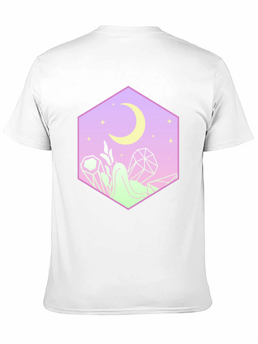 Camiseta Negra con Diseño Místico de Luna y Cristales