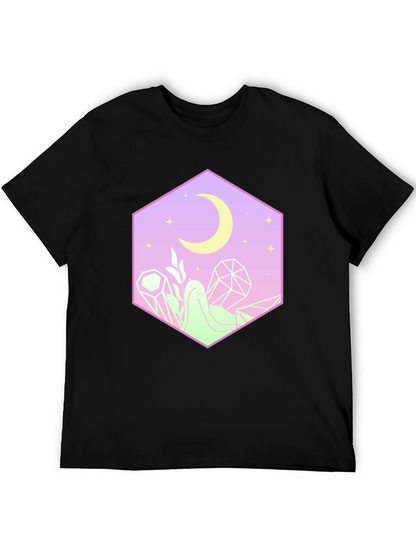 Camiseta Negra con Diseño Místico de Luna y Cristales