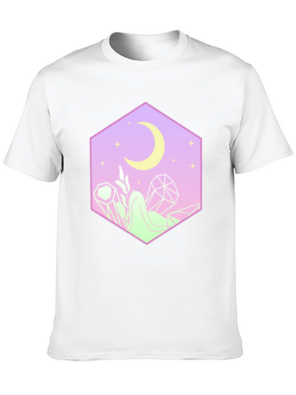 Camiseta Negra con Diseño Místico de Luna y Cristales