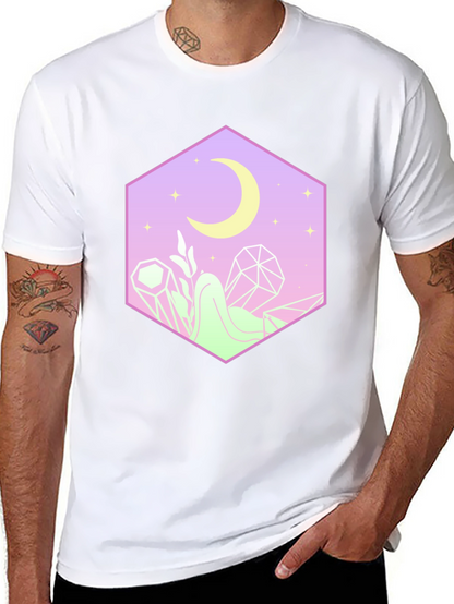Camiseta Negra con Diseño Místico de Luna y Cristales