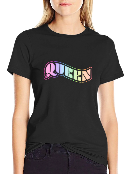 Camiseta Negra Queen Arcoíris Vintage para Hombre