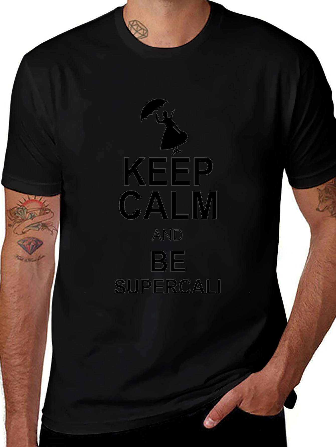 Camiseta Negra: Keep Calm y Supercali