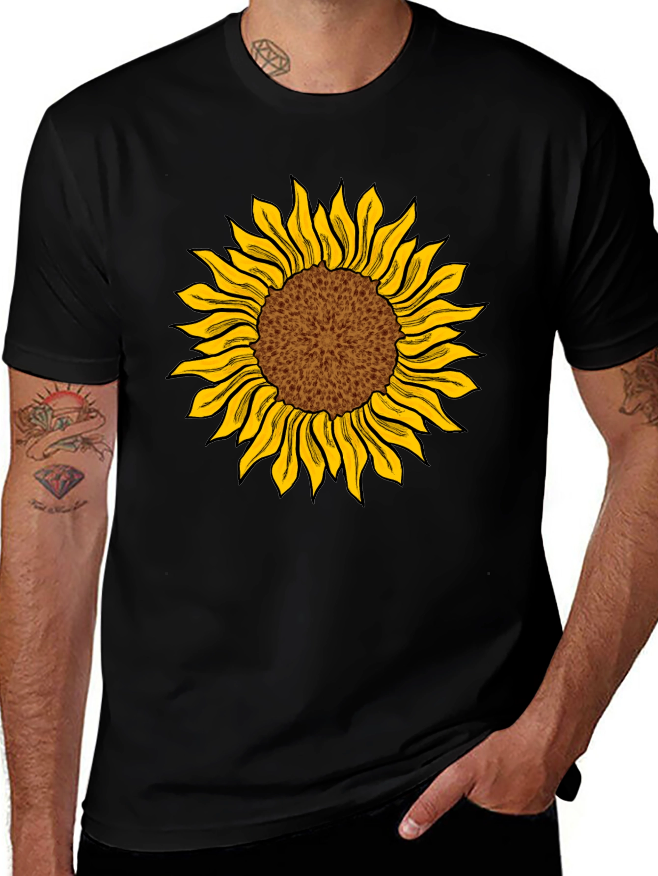 Camiseta Negra con Girasol Estampado