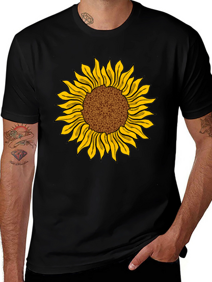 Camiseta Negra con Girasol Estampado