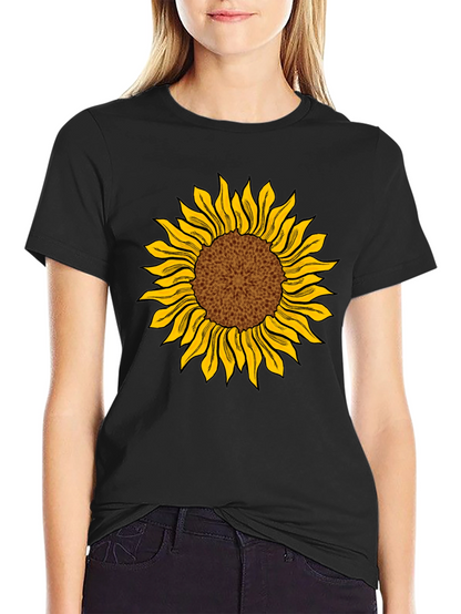 Camiseta Negra con Girasol Estampado