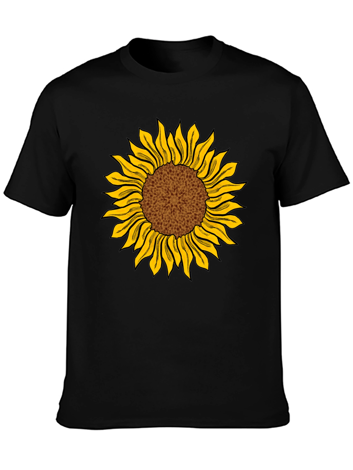 Camiseta Negra con Girasol Estampado