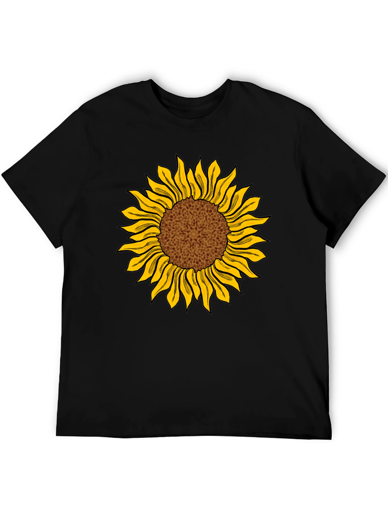 Camiseta Negra con Girasol Estampado