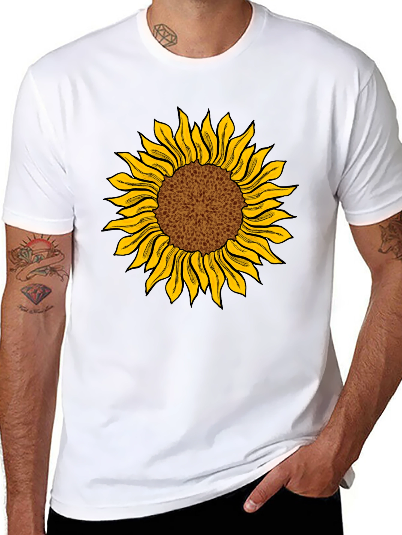 Camiseta Negra con Girasol Estampado