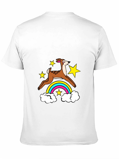 Camiseta Negra con Ciervo Arcoíris Fantasía