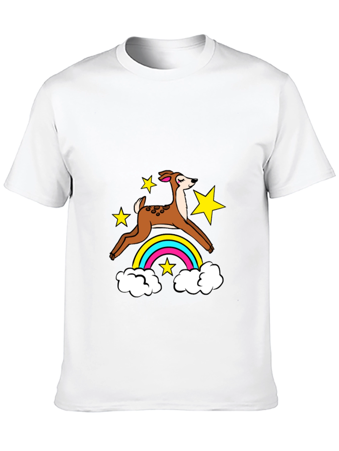 Camiseta Negra con Ciervo Arcoíris Fantasía