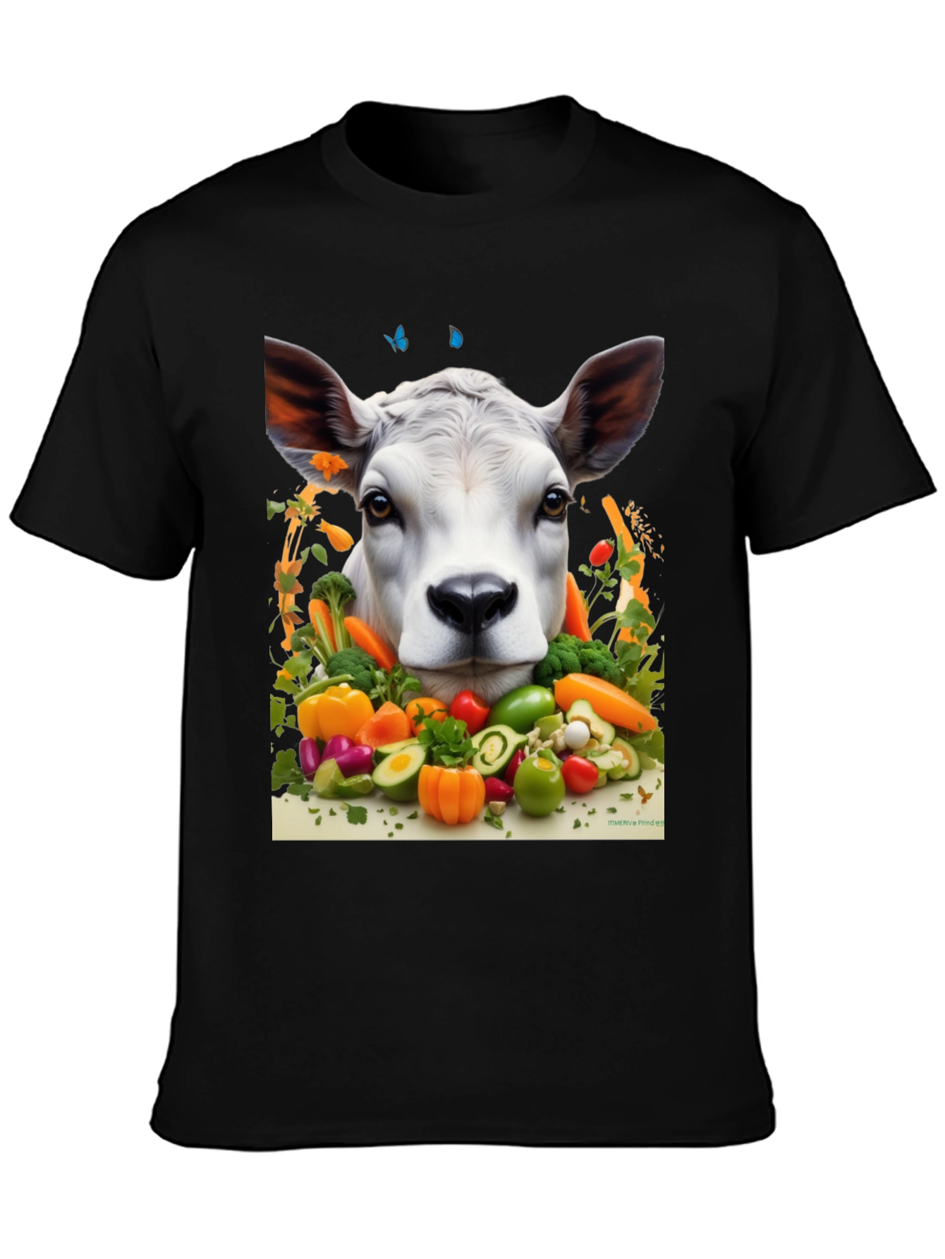 Camiseta Negra con Diseño de Vaca Vegana